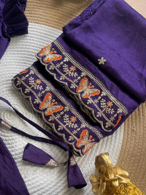Butterfly Buff Lehengha-Choli Dupatta Vichitra Silk Purple Cheap kids wear supplier in Kolkata - wholesale export